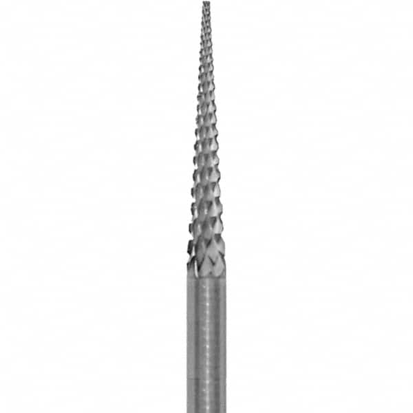 Made in USA - 3/32" Cut Diam, 0.0925" Shank Diam, Cone Head Diamond Cut Burr - Carbide, 5/8" LOC, 1-1/2" OAL - Americas Industrial Supply
