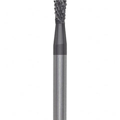 Made in USA - 3/32" Cut Diam, 3/32" Shank Diam, Inverted Cone Head Diamond Cut Burr - Carbide, 1/8" LOC, 1-1/2" OAL - Americas Industrial Supply