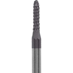 Made in USA - 3/32" Cut Diam, 0.0925" Shank Diam, Cone Head Diamond Cut Burr - Carbide, 3/8" LOC, 1-1/2" OAL - Americas Industrial Supply