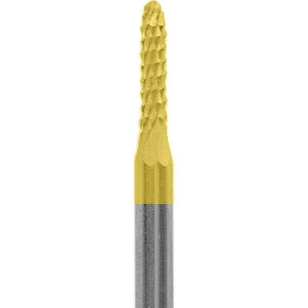 Made in USA - 3/32" Cut Diam, 0.0925" Shank Diam, Cone Head Diamond Cut Burr - Carbide, 3/8" LOC, 1-1/2" OAL - Americas Industrial Supply