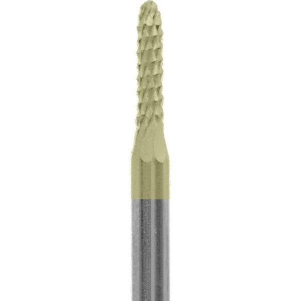 Made in USA - 3/32" Cut Diam, 0.0925" Shank Diam, Cone Head Diamond Cut Burr - Carbide, 3/8" LOC, 1-1/2" OAL - Americas Industrial Supply