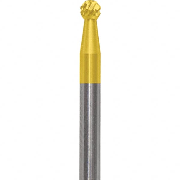 Made in USA - 3/32" Cut Diam, 0.0925" Shank Diam, Ball Head Diamond Cut Burr - Carbide, 3/32" LOC, 1-1/2" OAL - Americas Industrial Supply