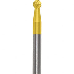 Made in USA - 3/32" Cut Diam, 0.0925" Shank Diam, Ball Head Diamond Cut Burr - Carbide, 3/32" LOC, 1-1/2" OAL - Americas Industrial Supply