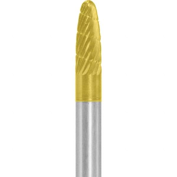 Made in USA - 1/4" Cut Diam, 1/4" Shank Diam, Tree with Radius Head Fastmill Cut Burr - Carbide, 5/8" LOC, 2" OAL - Americas Industrial Supply