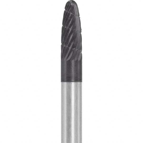 Made in USA - 6mm Cut Diam, 0.2362" Shank Diam, Tree with Radius Head Aluma Cut Burr - Carbide, 16mm LOC, 50mm OAL - Americas Industrial Supply