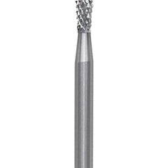 Made in USA - 3/32" Cut Diam, 0.0925" Shank Diam, Inverted Cone Head Diamond Cut Burr - Carbide, 1/8" LOC, 1-1/2" OAL - Americas Industrial Supply