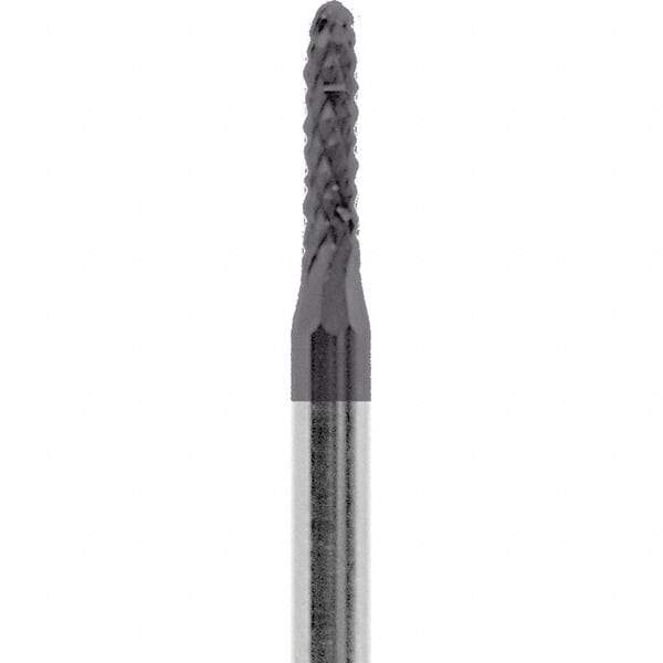 Made in USA - 1/16" Cut Diam, 3/32" Shank Diam, Cylinder with Radius Head Diamond Cut Burr - Carbide, 1/4" LOC, 1-1/2" OAL - Americas Industrial Supply