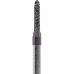 Made in USA - 1/16" Cut Diam, 3/32" Shank Diam, Cylinder with Radius Head Diamond Cut Burr - Carbide, 1/4" LOC, 1-1/2" OAL - Americas Industrial Supply