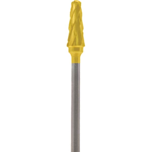 Made in USA - 5mm Cut Diam, 0.0925" Shank Diam, Cone Head Double Cut Burr - Carbide, 13mm LOC, 51mm OAL - Americas Industrial Supply