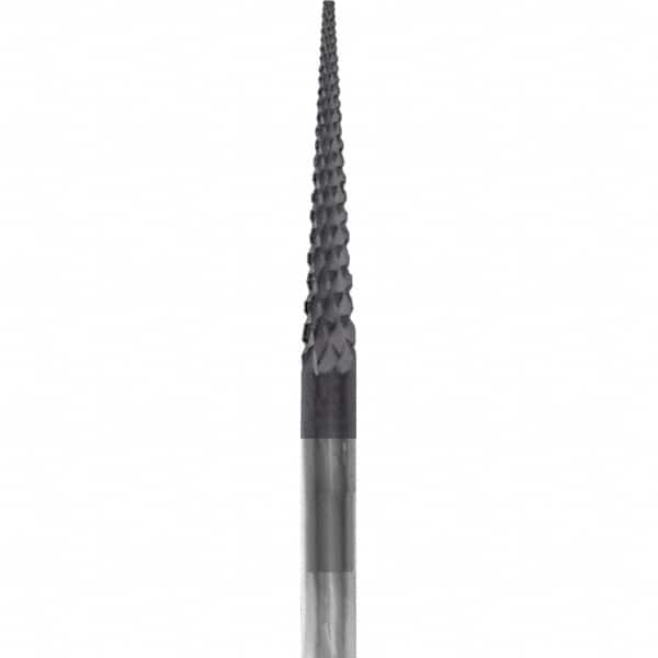 Made in USA - 3/32" Cut Diam, 0.0925" Shank Diam, Cone Head Chipbreaker Cut Burr - Carbide, 5/8" LOC, 1-1/2" OAL - Americas Industrial Supply