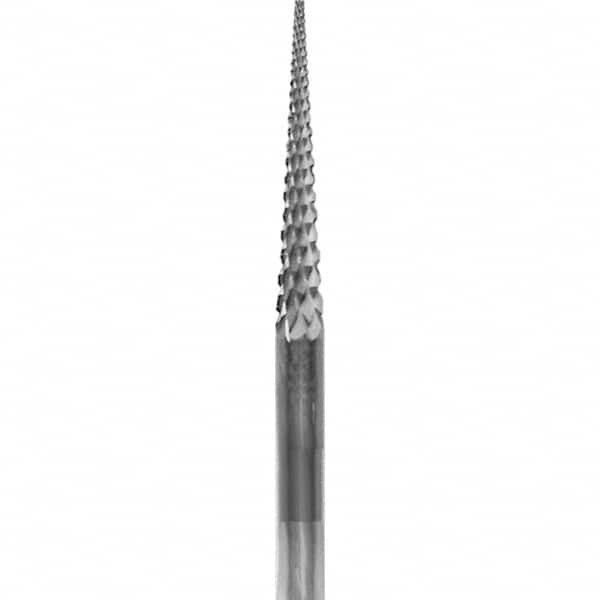 Made in USA - 3/32" Cut Diam, 0.0925" Shank Diam, Cone Head Chipbreaker Cut Burr - Carbide, 5/8" LOC, 1-1/2" OAL - Americas Industrial Supply
