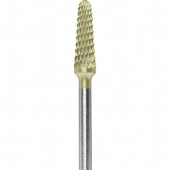 Made in USA - 5/32" Cut Diam, 0.0925" Shank Diam, Cone Head Diamond Cut Burr - Carbide, 1/2" LOC, 2" OAL - Americas Industrial Supply