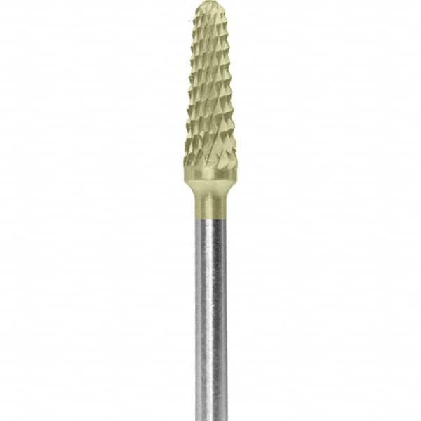 Made in USA - 7mm Cut Diam, 0.0925" Shank Diam, Cone Head Double Cut Burr - Carbide, 13mm LOC, 51mm OAL - Americas Industrial Supply