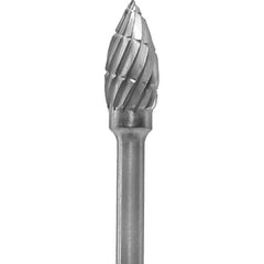 Made in USA - 3/16" Cut Diam, 0.0925" Shank Diam, Flame Head Chipbreaker Cut Burr - Carbide, 3/8" LOC, 1-7/8" OAL - Americas Industrial Supply