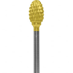Made in USA - 1/4" Cut Diam, 0.0925" Shank Diam, Oval Head Diamond Cut Burr - Carbide, 3/8" LOC, 1-7/8" OAL - Americas Industrial Supply