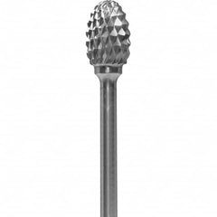 Made in USA - 1/4" Cut Diam, 0.0925" Shank Diam, Oval Head Diamond Cut Burr - Carbide, 3/8" LOC, 1-7/8" OAL - Americas Industrial Supply