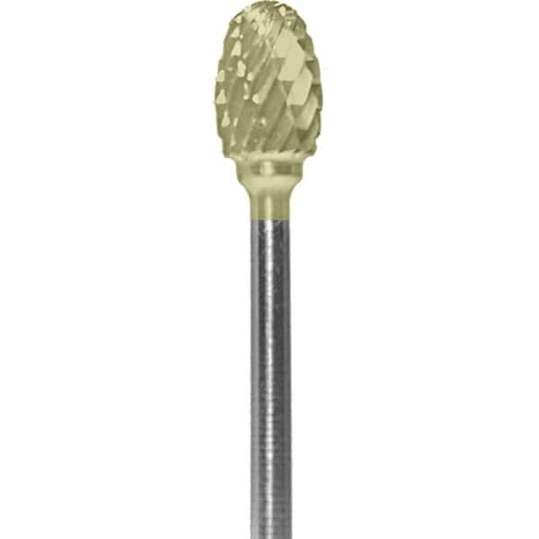 Made in USA - 1/4" Cut Diam, 0.0925" Shank Diam, Oval Head Double Cut Burr - Carbide, 3/8" LOC, 1-7/8" OAL - Americas Industrial Supply