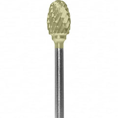 Made in USA - 1/4" Cut Diam, 0.0925" Shank Diam, Oval Head Double Cut Burr - Carbide, 3/8" LOC, 1-7/8" OAL - Americas Industrial Supply