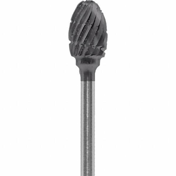 Made in USA - 1/4" Cut Diam, 0.0925" Shank Diam, Oval Head Chipbreaker Cut Burr - Carbide, 3/8" LOC, 1-7/8" OAL - Americas Industrial Supply