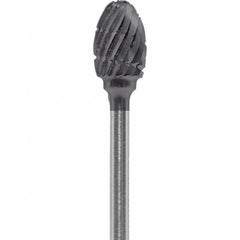 Made in USA - 1/4" Cut Diam, 0.0925" Shank Diam, Oval Head Chipbreaker Cut Burr - Carbide, 3/8" LOC, 1-7/8" OAL - Americas Industrial Supply