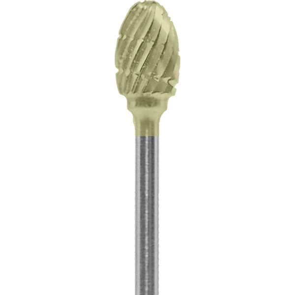 Made in USA - 1/4" Cut Diam, 0.0925" Shank Diam, Oval Head Chipbreaker Cut Burr - Carbide, 3/8" LOC, 1-7/8" OAL - Americas Industrial Supply
