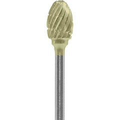 Made in USA - 1/4" Cut Diam, 0.0925" Shank Diam, Oval Head Chipbreaker Cut Burr - Carbide, 3/8" LOC, 1-7/8" OAL - Americas Industrial Supply