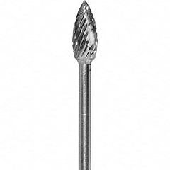 Made in USA - 3/16" Cut Diam, 0.0925" Shank Diam, Flame Head Diamond Cut Burr - Carbide, 3/8" LOC, 1-7/8" OAL - Americas Industrial Supply