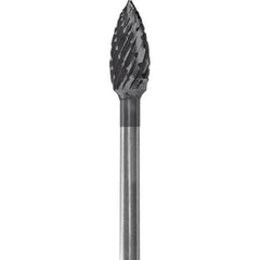 Made in USA - 3/16" Cut Diam, 0.0925" Shank Diam, Flame Head Double Cut Burr - Carbide, 3/8" LOC, 1-7/8" OAL - Americas Industrial Supply