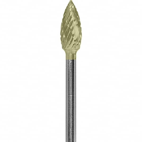 Made in USA - 3/16" Cut Diam, 0.0925" Shank Diam, Flame Head Diamond Cut Burr - Carbide, 3/8" LOC, 1-7/8" OAL - Americas Industrial Supply