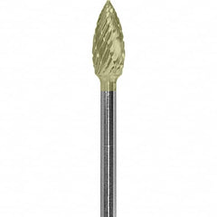 Made in USA - 3/16" Cut Diam, 0.0925" Shank Diam, Flame Head Diamond Cut Burr - Carbide, 3/8" LOC, 1-7/8" OAL - Americas Industrial Supply