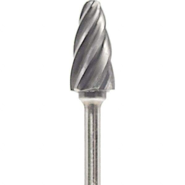 Made in USA - 1/4" Cut Diam, 0.0925" Shank Diam, Tree with Radius Head Aluma Cut Burr - Carbide, 1/2" LOC, 2" OAL - Americas Industrial Supply