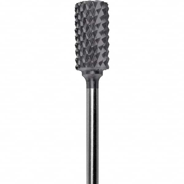 Made in USA - 1/4" Cut Diam, 0.0925" Shank Diam, Cylinder Head Diamond Cut Burr - Carbide, 1/2" LOC, 2" OAL - Americas Industrial Supply