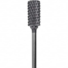 Made in USA - 1/4" Cut Diam, 0.0925" Shank Diam, Cylinder Head Diamond Cut Burr - Carbide, 1/2" LOC, 2" OAL - Americas Industrial Supply
