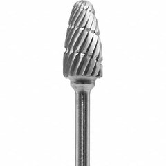 Made in USA - 1/4" Cut Diam, 0.0925" Shank Diam, Tree with Radius Head Double Cut Burr - Carbide, 1/2" LOC, 2" OAL - Americas Industrial Supply