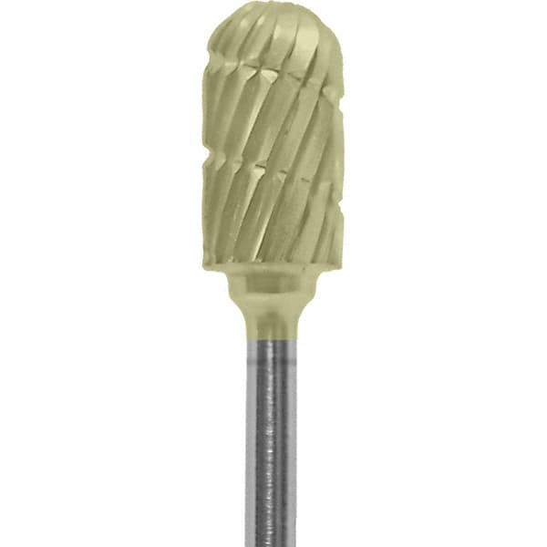 Made in USA - 1/4" Cut Diam, 0.0925" Shank Diam, Cylinder with Radius Head Chipbreaker Cut Burr - Carbide, 1/2" LOC, 2" OAL - Americas Industrial Supply