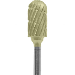 Made in USA - 1/4" Cut Diam, 0.0925" Shank Diam, Cylinder with Radius Head Chipbreaker Cut Burr - Carbide, 1/2" LOC, 2" OAL - Americas Industrial Supply