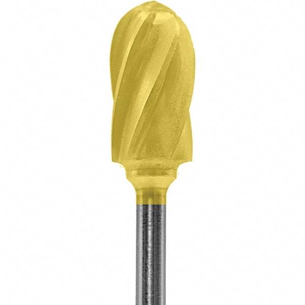 Made in USA - 1/4" Cut Diam, 0.0925" Shank Diam, Cylinder with Radius Head Aluma Cut Burr - Carbide, 1/2" LOC, 2" OAL - Americas Industrial Supply