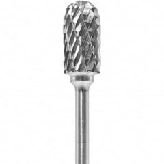 Made in USA - 1/4" Cut Diam, 0.0925" Shank Diam, Cylinder with Radius Head Double Cut Burr - Carbide, 1/2" LOC, 2" OAL - Americas Industrial Supply