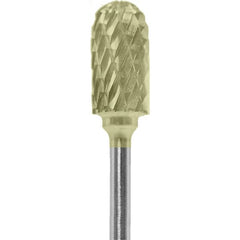 Made in USA - 1/4" Cut Diam, 0.0925" Shank Diam, Cylinder with Radius Head Diamond Cut Burr - Carbide, 1/2" LOC, 2" OAL - Americas Industrial Supply