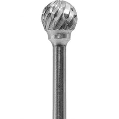 Made in USA - 1/4" Cut Diam, 0.0925" Shank Diam, Ball Head Double Cut Burr - Carbide, 1/4" LOC, 1-3/4" OAL - Americas Industrial Supply