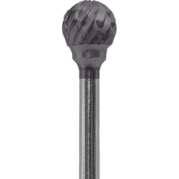 Made in USA - 1/4" Cut Diam, 0.0925" Shank Diam, Ball Head Double Cut Burr - Carbide, 1/4" LOC, 1-3/4" OAL - Americas Industrial Supply