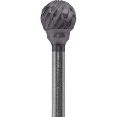 Made in USA - 1/4" Cut Diam, 0.0925" Shank Diam, Ball Head Double Cut Burr - Carbide, 1/4" LOC, 1-3/4" OAL - Americas Industrial Supply