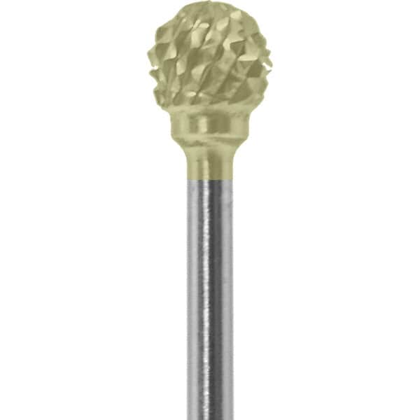 Made in USA - 1/4" Cut Diam, 0.0925" Shank Diam, Ball Head Diamond Cut Burr - Carbide, 1/4" LOC, 1-3/4" OAL - Americas Industrial Supply