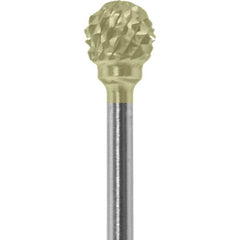 Made in USA - 1/4" Cut Diam, 0.0925" Shank Diam, Ball Head Diamond Cut Burr - Carbide, 1/4" LOC, 1-3/4" OAL - Americas Industrial Supply