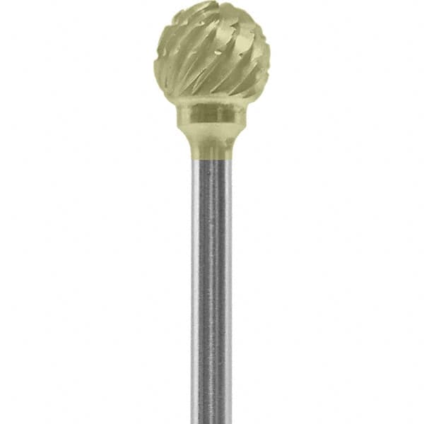 Made in USA - 1/4" Cut Diam, 0.0925" Shank Diam, Ball Head Chipbreaker Cut Burr - Carbide, 1/4" LOC, 1-3/4" OAL - Americas Industrial Supply