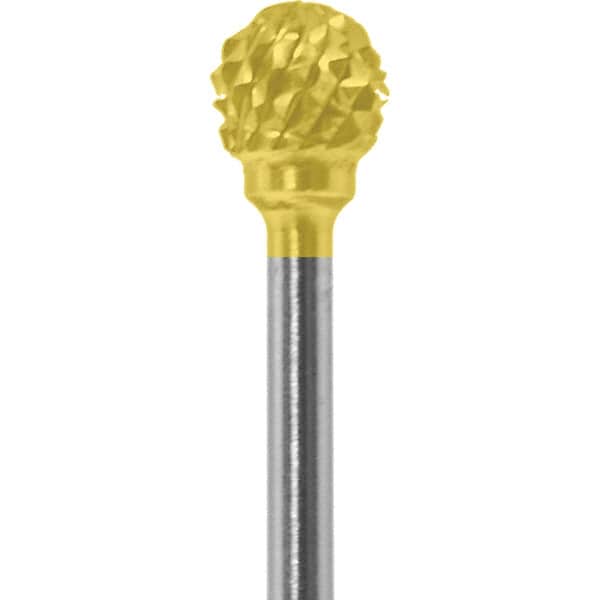 Made in USA - 1/4" Cut Diam, 0.0925" Shank Diam, Ball Head Diamond Cut Burr - Carbide, 1/4" LOC, 1-3/4" OAL - Americas Industrial Supply