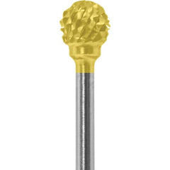 Made in USA - 1/4" Cut Diam, 0.0925" Shank Diam, Ball Head Diamond Cut Burr - Carbide, 1/4" LOC, 1-3/4" OAL - Americas Industrial Supply