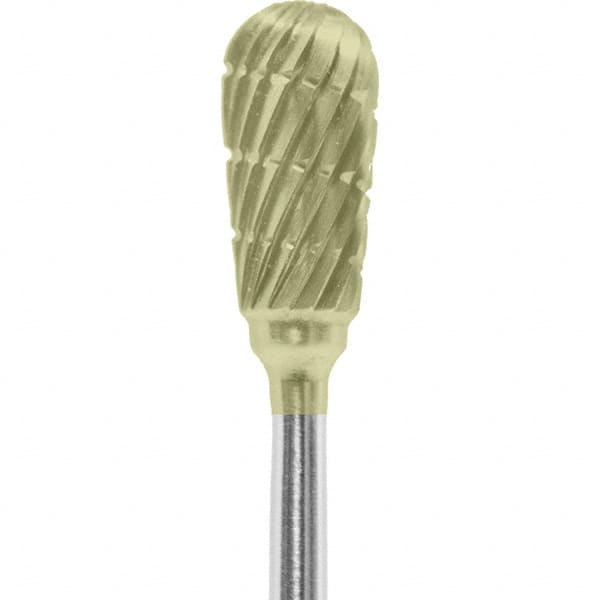 Made in USA - 1/4" Cut Diam, 0.0925" Shank Diam, Inverted Cone Head Chipbreaker Cut Burr - Carbide, 1/2" LOC, 2" OAL - Americas Industrial Supply