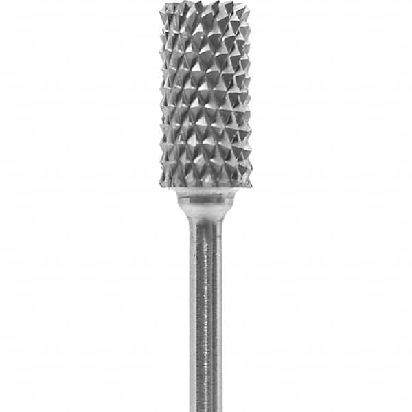 Made in USA - 1/4" Cut Diam, 0.0925" Shank Diam, Cylinder Head Diamond Cut Burr - Carbide, 1/2" LOC, 2" OAL - Americas Industrial Supply