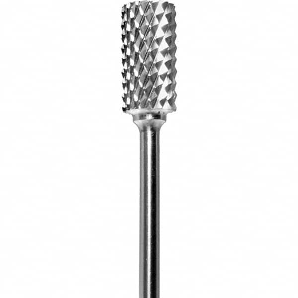 Made in USA - 1/4" Cut Diam, 0.0925" Shank Diam, Cylinder Head Diamond Cut Burr - Carbide, 1/2" LOC, 2" OAL - Americas Industrial Supply